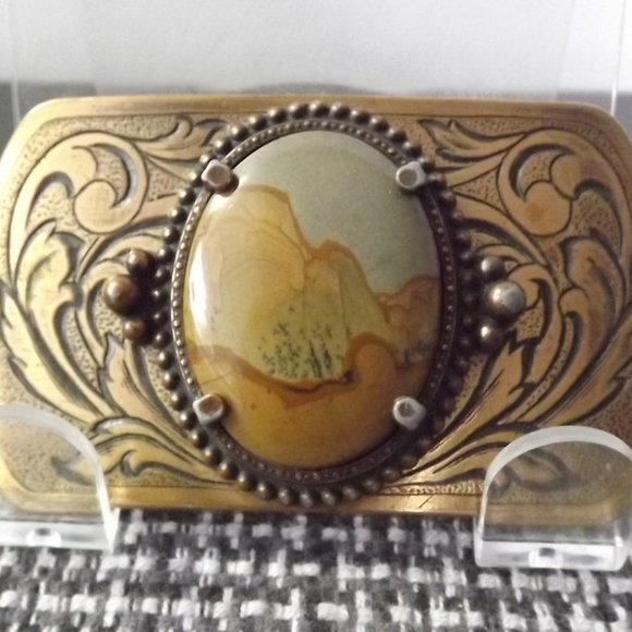 Other - Southwestern Style Gold Tone Metal Belt Buckle with Earth Tone Stone